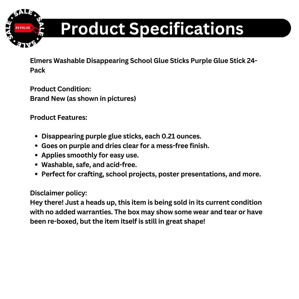 Elmers Washable‎ Disappearing School Glue Sticks Purple Glue Stick 24-Pack